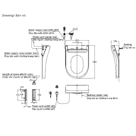 Nắp Rửa Điện Tử Washlet TOTO TCF34320GAA S5 Chữ D