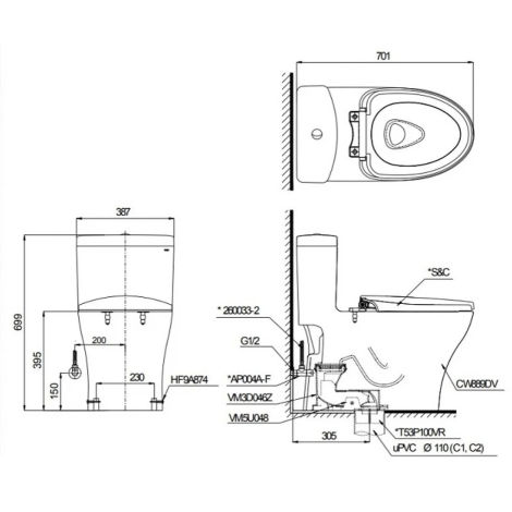 Bồn Cầu Điện Tử TOTO MS889CDRW23 Nắp TCF47360GAA Dòng S7 Tự Động Đóng Mở