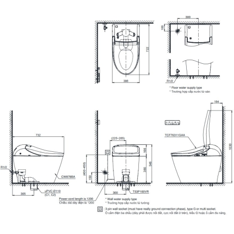 Bồn Cầu Thông Minh TOTO CW878BA/TCF76311GAA/T53P100VR G5A Series