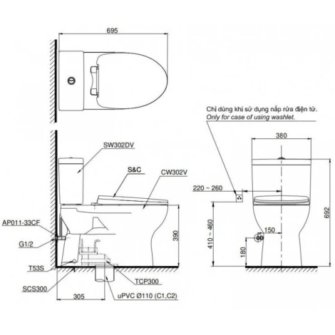 Bồn Cầu Điện Tử TOTO CS302DW18 Nắp Rửa Washlet TCF23710AAA C Simple