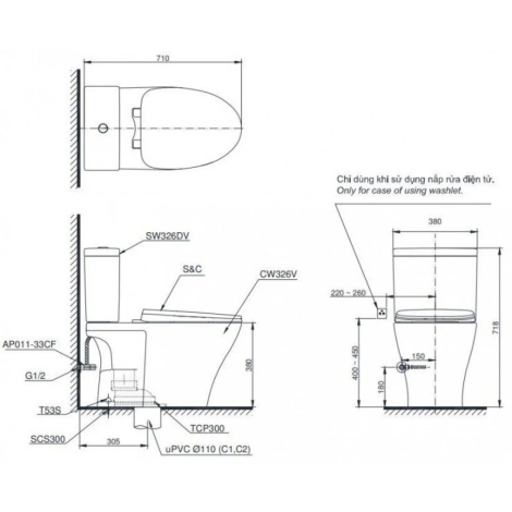 Bồn Cầu Điện Tử TOTO CS326DW18 Nắp Rửa Washlet TCF23710AAA C2 Simple