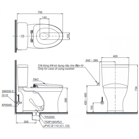 Bồn Cầu Điện Tử TOTO CS735DW14 Nắp Rửa Washlet