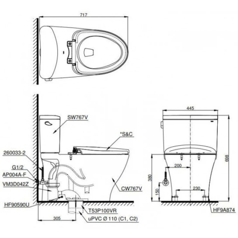 Bồn Cầu Điện Tử TOTO CS767RW18 Nắp Rửa Washlet TCF23710AAA C2 Simple