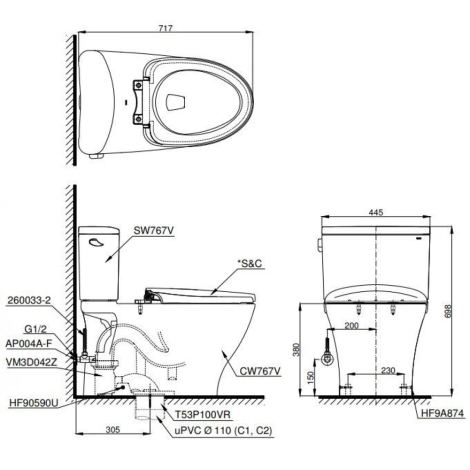 Bồn Cầu Điện Tử TOTO CS767RW16 Nắp Rửa Washlet TCF23410AAA C2
