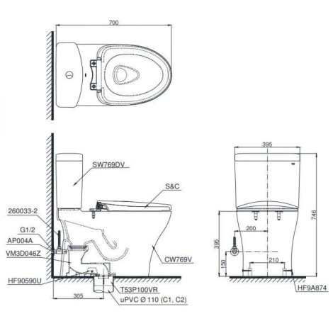 Bồn Cầu Điện Tử TOTO CS769DRW16 Nắp Rửa Washlet TCF23410AAA C2
