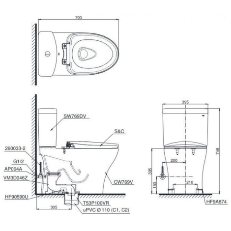 Bồn Cầu Điện Tử TOTO CS769DRW18 Nắp Rửa Washlet TCF23710AAA C2 Simple