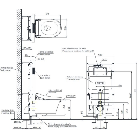 Bồn Cầu TOTO CW553C/TCF33370GAA/WH172AT/MB174P#SS Nắp Điện Tử Treo Tường