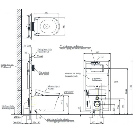 Bồn Cầu TOTO CW553C/TCF34570GAA/WH172AAT/MB174P#SS Nắp Điện Tử Treo Tường