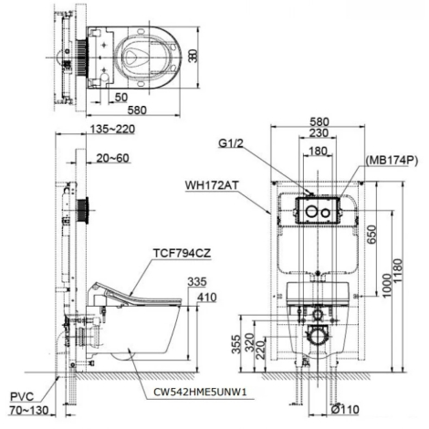 Bồn Cầu TOTO CW542ME5UNW1/TC513A Treo Tường