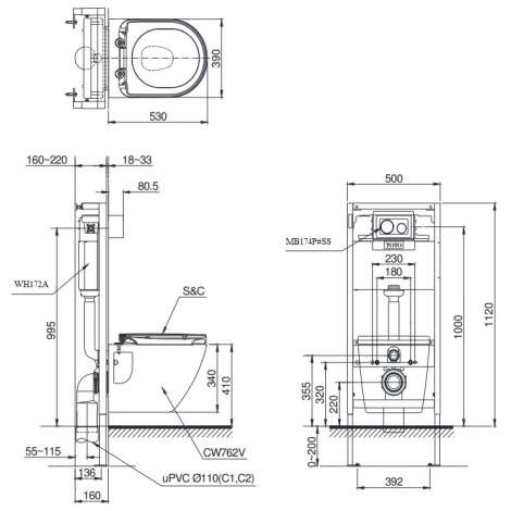 Bồn Cầu TOTO CW762/TC384CVK/WH172A/MB174P#SS Treo Tường