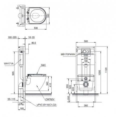 Bồn Cầu Treo Tường TOTO CW762/TC384CVK/WH172A/MB174P#WH