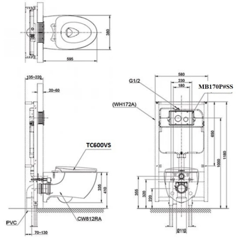 Bồn Cầu TOTO CW812RA/TC600VS/WH172A/MB170P#SS Treo Tường
