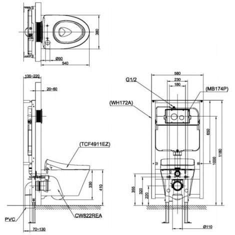Bồn Cầu TOTO CW822REA TCF4911EZ WH172AT TCA465 MB175M#SS Nắp Điện Tử Treo Tường
