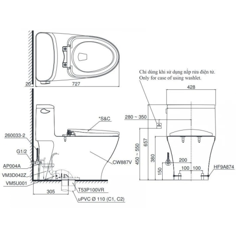 Bồn Cầu Điện Tử TOTO MS887CRW15 Washlet
