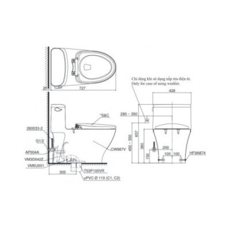 Bồn Cầu Điện Tử TOTO MS885DW6 Nắp Rửa Washlet