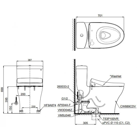 [CLC] Bồn Cầu Điện Tử TOTO MS889CDW12#XW Nắp Tự Động Đóng Mở