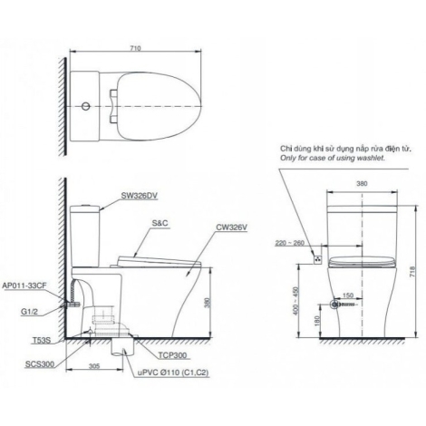 Bàn Cầu TOTO CS326DE4 2 Khối Nắp Cơ TCW1211A