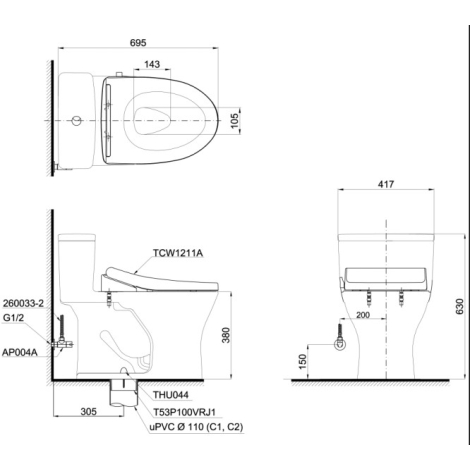 Bồn Cầu TOTO MS855DE4 Một Khối Nắp Cơ