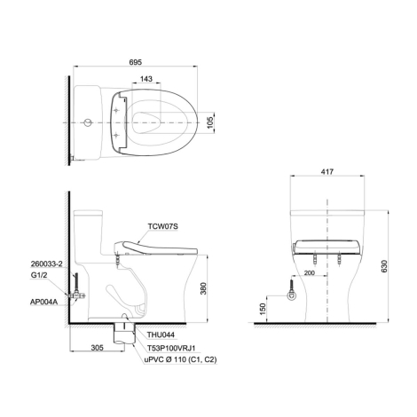 Bàn Cầu TOTO MS855DE2 Nắp Cơ Ecowasher