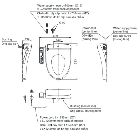 Nắp Rửa Điện Tử Washlet TOTO TCF33461GAA S2 W24