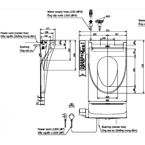 Nắp Rửa Điện Tử Washlet TOTO TCF23460AAA (W17) Giấu Dây C2