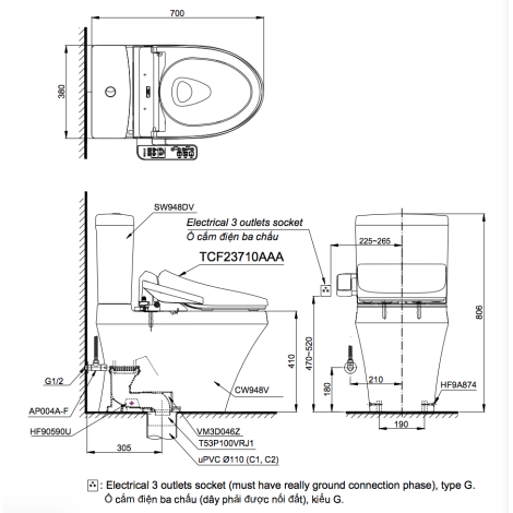 Bồn Cầu Điện Tử TOTO CS948DW18 Nắp Rửa Washlet TCF23710AAA C2 Simple