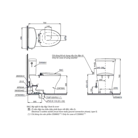 Bồn Cầu Hai Khối TOTO CS986GT3 Nắp TC385VS