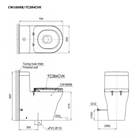 Bồn Cầu TOTO CW166RB/TC384CVK Một Khối Nắp Êm