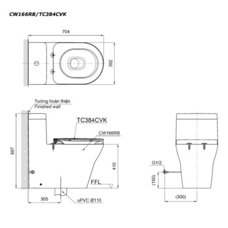 Bàn Cầu TOTO CW166RB/TCF34320GAA/T53P100VR Nắp Điện Tử Chữ D S5