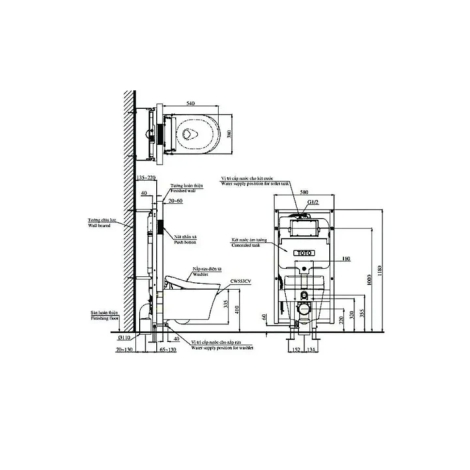 Thân Bồn Cầu TOTO CW553C Treo Tường Giấu Dây