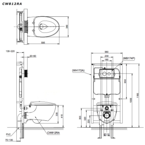 Bồn Cầu TOTO CW812RA#W TCW1211A#NW WH172A MB175M#SS Nắp Rửa Cơ Treo Tường