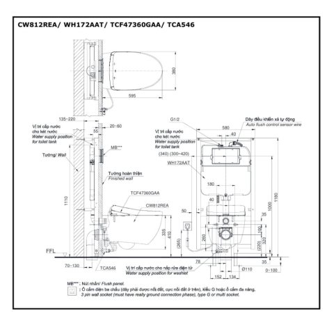 Bồn Cầu TOTO CW812REA#W/TCF47360GAA#NW1/WH172AAT/TCA546/MB171M#SS Tự Xả Nước
