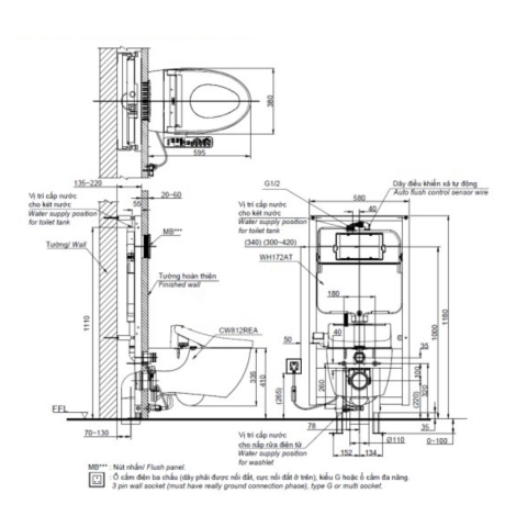 Bồn Cầu TOTO CW812REA/TCF34461GAA/WH172AT/TCA465/MB175M#SS Nắp Điện Tử Treo Tường