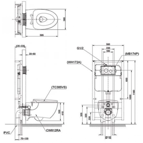 Bồn Cầu TOTO CW812RA/TCF24410AAA/WH172A/MB175M#SS Nắp Điện Tử Treo Tường