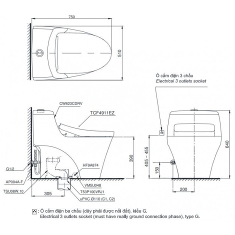 Bồn Cầu Điện Tử TOTO MS823CDRW12 Nắp Tự Động Đóng Mở Giấu Dây