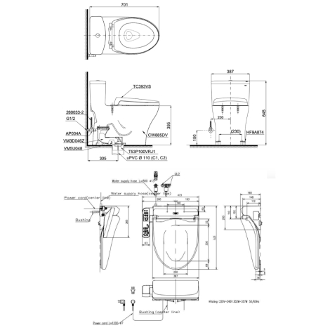 Bồn Cầu Điện Tử TOTO MS885DW18 Nắp Rửa Washlet TCF23710AAA C2