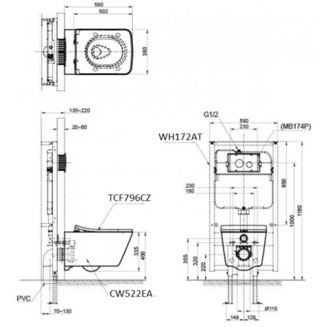 Bồn Cầu TOTO CW522EA/TCF796CZ/WH172AT/MB171M#SS Nắp Điện Tử Treo Tường