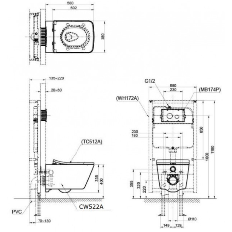 Bồn Cầu TOTO CW522A/TC512A/WH172A/MB171M#SS Treo Tường
