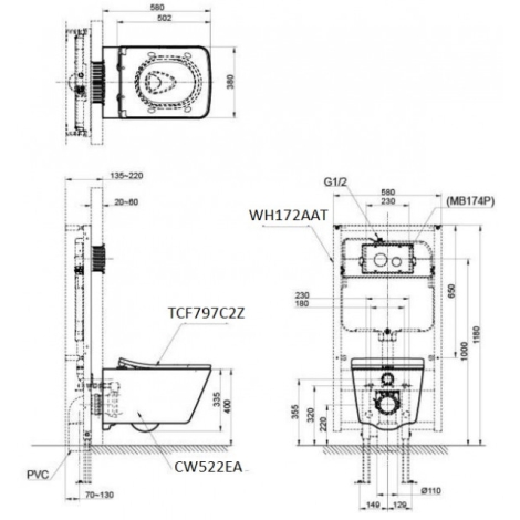 Bồn Cầu TOTO CW522EA/TCF797C2Z/WH172AAT/MB171M#SS Nắp Rửa Điện Tử Tự Xả