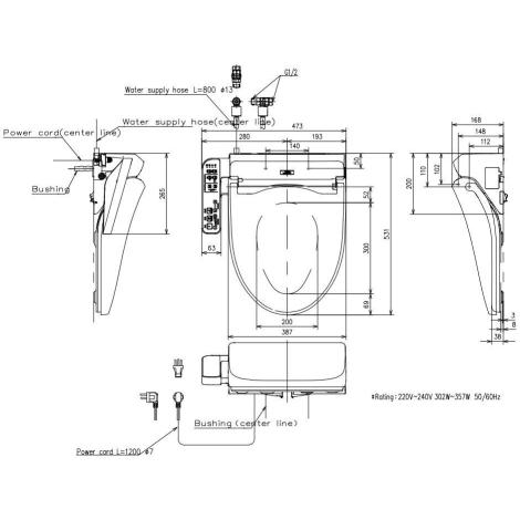 Nắp Rửa Điện Tử Washlet TOTO TCF23710AAA (W18) C2 Simple 220V